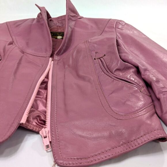 Vintage Crop Pink Leather Jacket - Picture 7 of 10